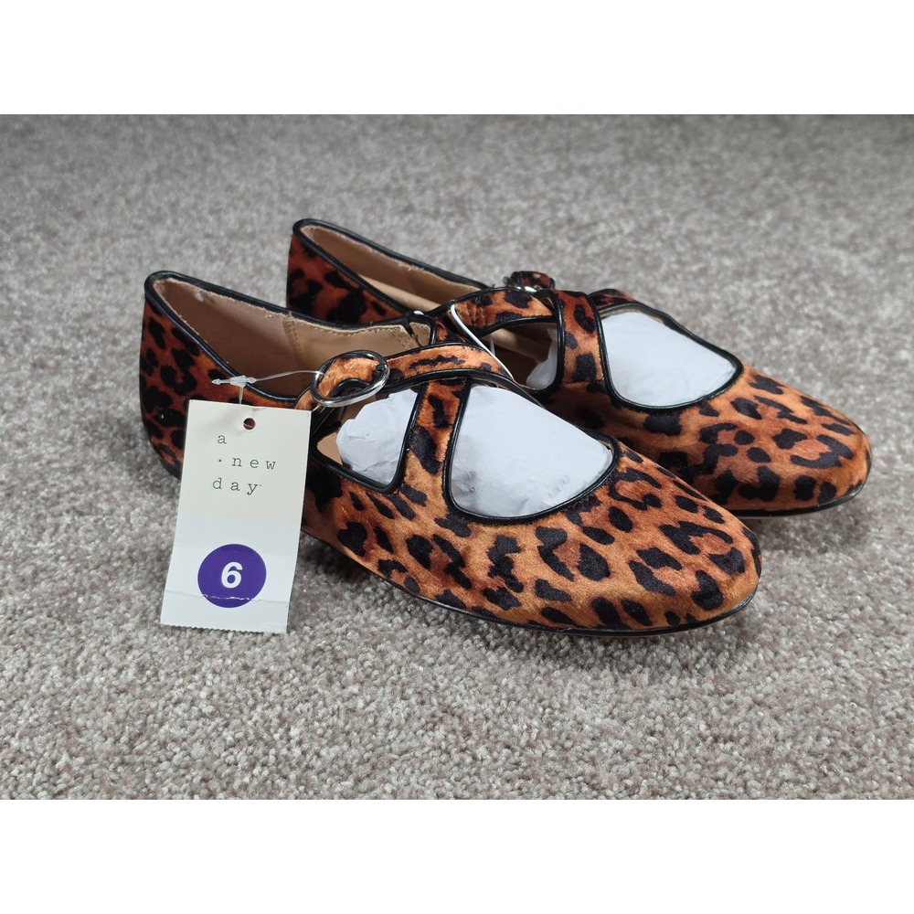 A New Day Tamsin Leopard Print Mary Jane Ballet‎ Flats Brown Animal Print Size 6